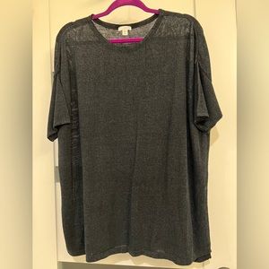 PureJill Linen-Rayon Blend Semi-Sheer Top Black LP